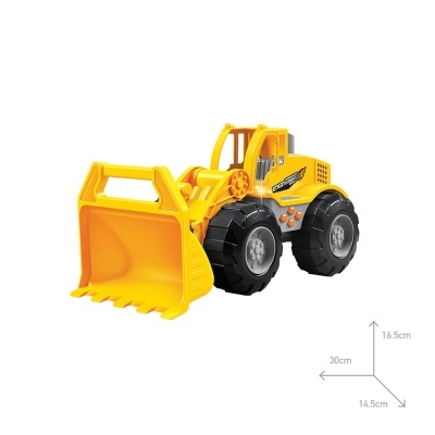 Miniatura de carrinho de construção amarelo e preto com pá dianteira em plástico