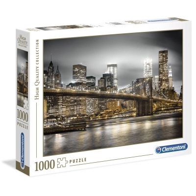 Caixa de puzzle Clementoni 1000 peças com imagem da ponte de Brooklyn à noite