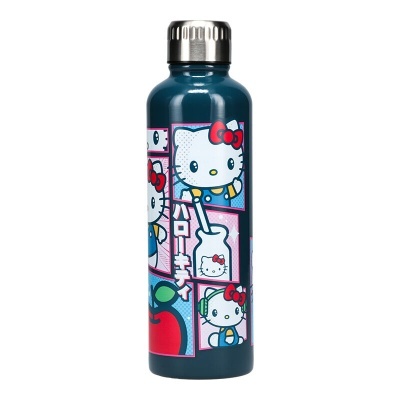 Garrafa térmica azul com desenhos da Hello Kitty em estilo cartoon
