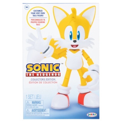 Figura de coleção Sonic The Hedgehog amarelo e branco na embalagem com texto