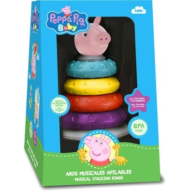 Brinquedo Peppa Pig Baby anéis musicais empilháveis coloridos na embalagem