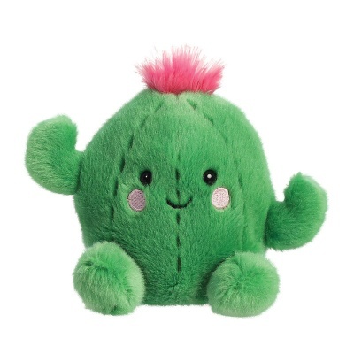Peluche verde em forma de cacto com detalhes cor-de-rosa