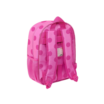 Mochila infantil rosa com bolinhas maiores cor-de-rosa
