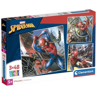 Caixa de três puzzles Spider-Man da Marvel com 48 peças cada para crianças a partir de 5 anos