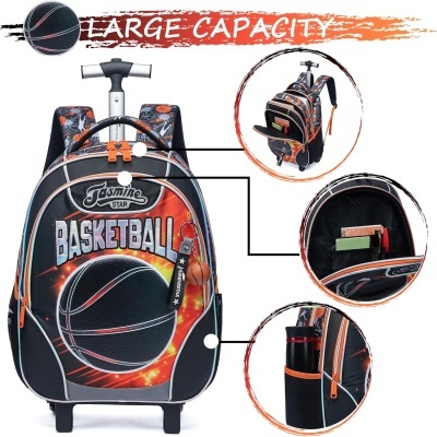 mochila de carrinho com design de basquetebol e várias divisões internas