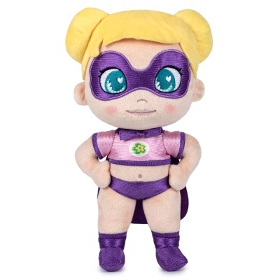 Pelúcia de super-heroína com roupa rosa e roxa