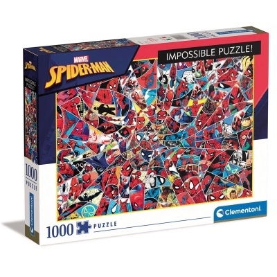 Caixa de puzzle Spider-Man da Marvel com 1000 peças, design colorido e texto IMPOSSIBLE PUZZLE