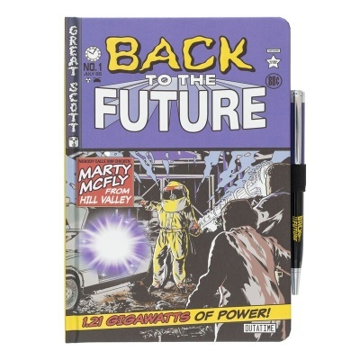 Caderneta roxa Back to the Future com caneta preta