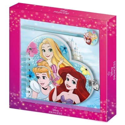 Conjunto diário e lápis Disney Princess com personagens Ariel, Rapunzel e Cinderela em embalagem rosa