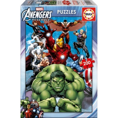 Caixa de puzzle Marvel Avengers Assemble com 200 peças e ilustração de super-heróis