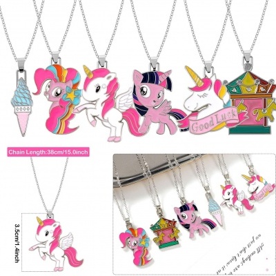 Colares com pendentes de gelado, pôneis coloridos e carrossel em metal prateado