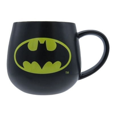 Caneca preta com símbolo amarelo do Batman