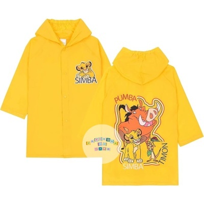 Casaco infantil amarelo com estampas dos personagens Simba, Pumba e Timon