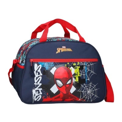 Mala azul escuro Marvel Spider-Man com alças vermelhas e estampas do personagem e teias