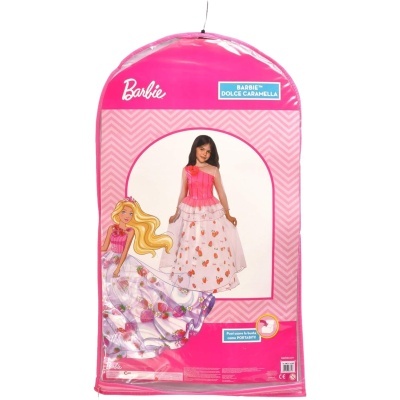 Capa de transporte para fato Barbie rosa com imagem de menina e boneca com vestidos estampados