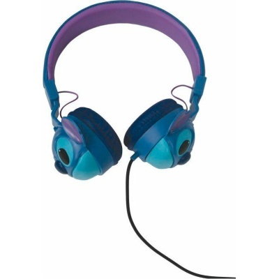 Headphones azuis e roxos com design de Stitch e cabo preto