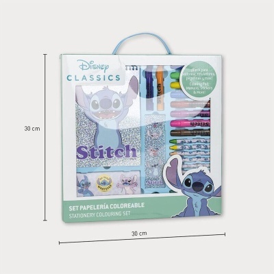 Conjunto de papelaria Disney Stitch com material para colorir e cadernos em embalagem com alça