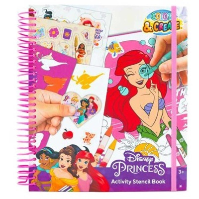 Livro de atividades Disney Princess com estênceis e autocolantes