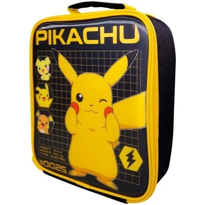 Estojo escolar rígido preto e amarelo decorado com o personagem Pikachu