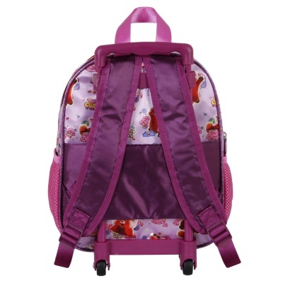 Mochila infantil roxa com rodas e alças acolchoadas