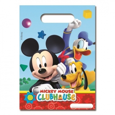 Saco plástico com personagens Disney e texto MICKEY MOUSE CLUBHOUSE