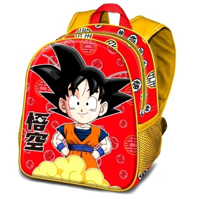 mochila infantil vermelha e amarela com estampa do Goku de Dragon Ball