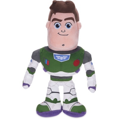 Boneco de peluche traje espacial verde e branco com rosto sorridente