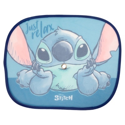 Protetor solar para carro azul com desenho do Stitch e texto motivacional