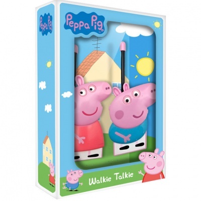 Walkie talkie Peppa Pig em embalagem azul com personagens e sol