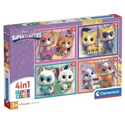 Pacote de 4 puzzles Super Kitties com gatos coloridos para crianças 3+
