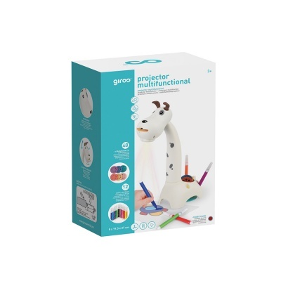 Embalagem de giraffe branca projetor multifuncional com canetas coloridas
