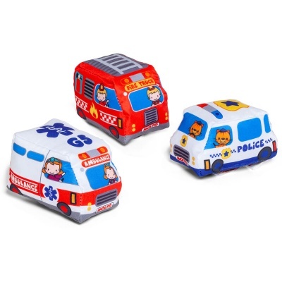 Brinquedos de pelúcia veículos de emergência ambulância, camião de bombeiros e carro de polícia