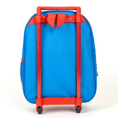 Mala de rodas infantil azul com estrutura vermelha