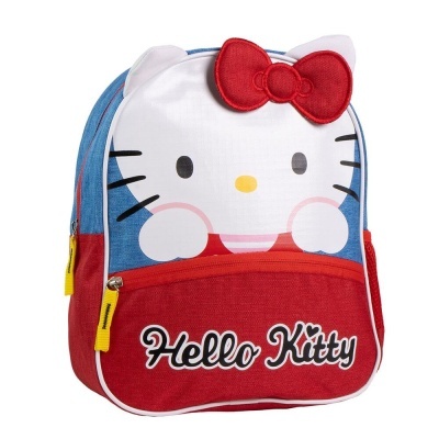 Mochila infantil Hello Kitty com laço vermelho e zíperes amarelos