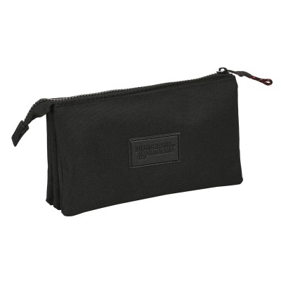 Bolsa preta tipo estojo com fecho de correr e alça pequena