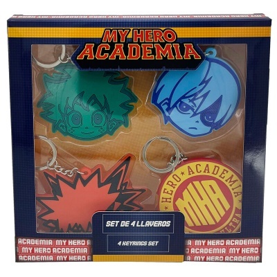 Conjunto de 4 porta-chaves My Hero Academia em caixa