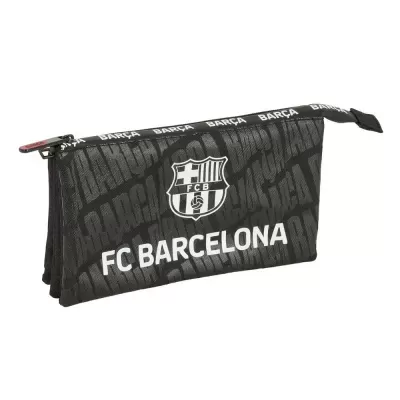 Estojo escolar FC Barcelona preto com logotipo e texto em branco
