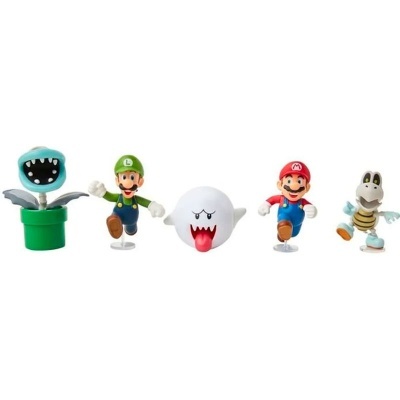 Figuras de ação de planta carnívora, Luigi, fantasma, Mario e esqueleto de sapo sobre fundo branco