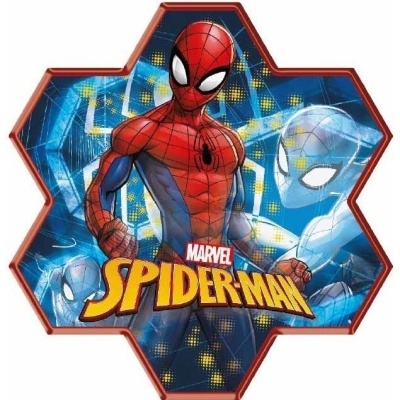 Prato hexagonal de plástico com imagem do Spiderman em vermelho e azul com logo MARVEL SPIDER-MAN