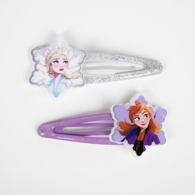 Dois molas de cabelo superposta com personagens Elsa e Anna
