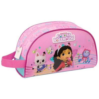 Necessaire rosa com personagens animados de 