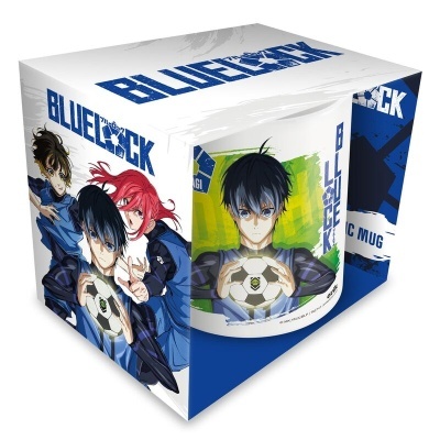 Caneca de cerâmica com design do anime BLUELOCK na embalagem