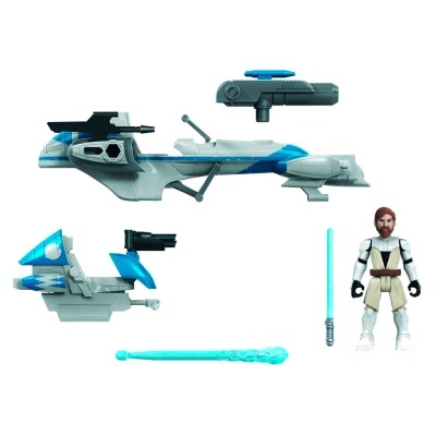 Brinquedo figura de ação com naves e acessórios em cinza, azul e branco