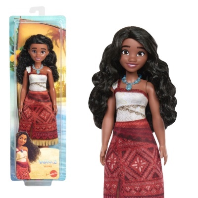 Boneca Moana com vestido vermelho e branco em embalagem transparente