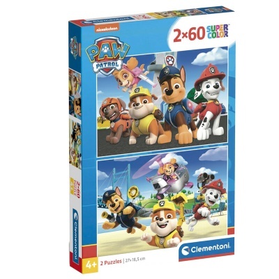 Caixa de puzzles da Patrulha Pata com 2x60 peças da Clementoni
