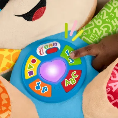 Painel de brinquedo infantil colorido com botões iluminados e design educativo