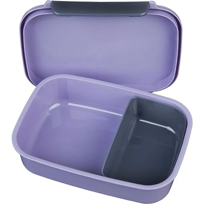 Caixa de almoço roxa com divisão interna cinzenta escura