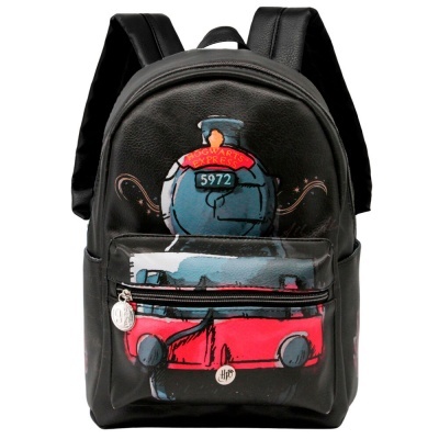 Mochila preta com estampas coloridas e texto HOGWARTS EXPRESS 5972