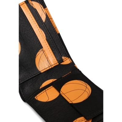 Carteira preta com bolas de basquetebol laranjas