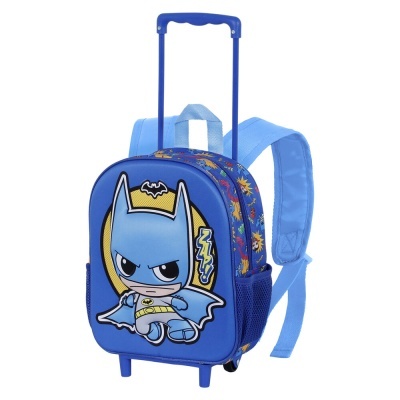 Mochila carrinho azul com personagem Batman cartoon